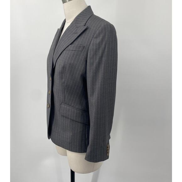 Brooks Brothers Pinstripe Blazer Wool Single Breasted Button Down Grey Womens 4 - Picture 4 of 7